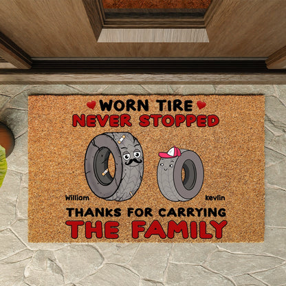 Worn Tire - Never Stopped - Personalized 100% Organic Custom Doormat  – The Perfect Eco-Friendly Welcome!