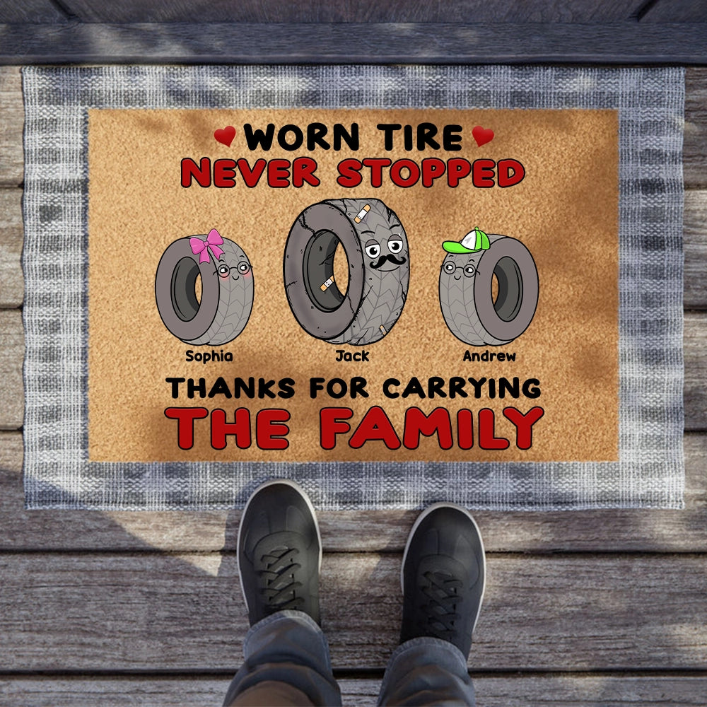 Worn Tire - Never Stopped - Personalized 100% Organic Custom Doormat  – The Perfect Eco-Friendly Welcome!