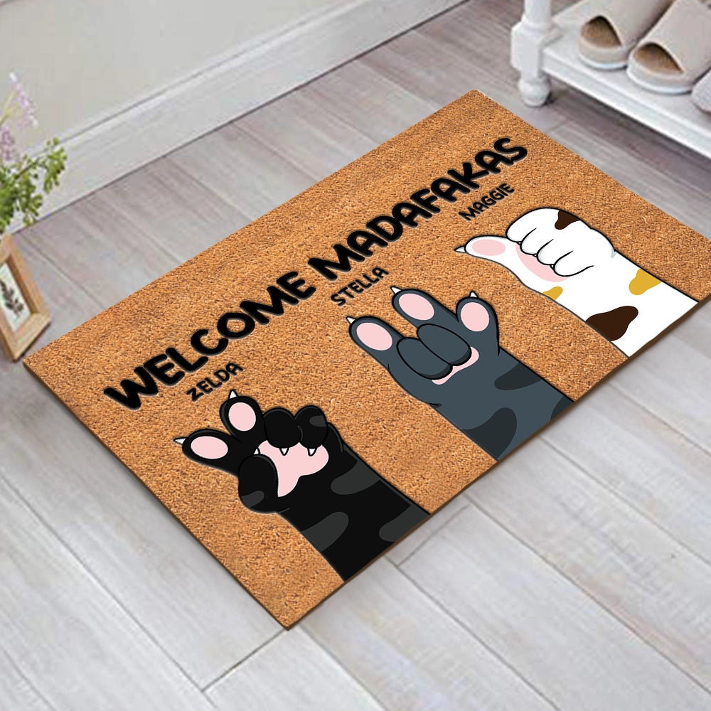 Funny Cat Paw Welcome Mat - 100% Organic Personalized Doormat