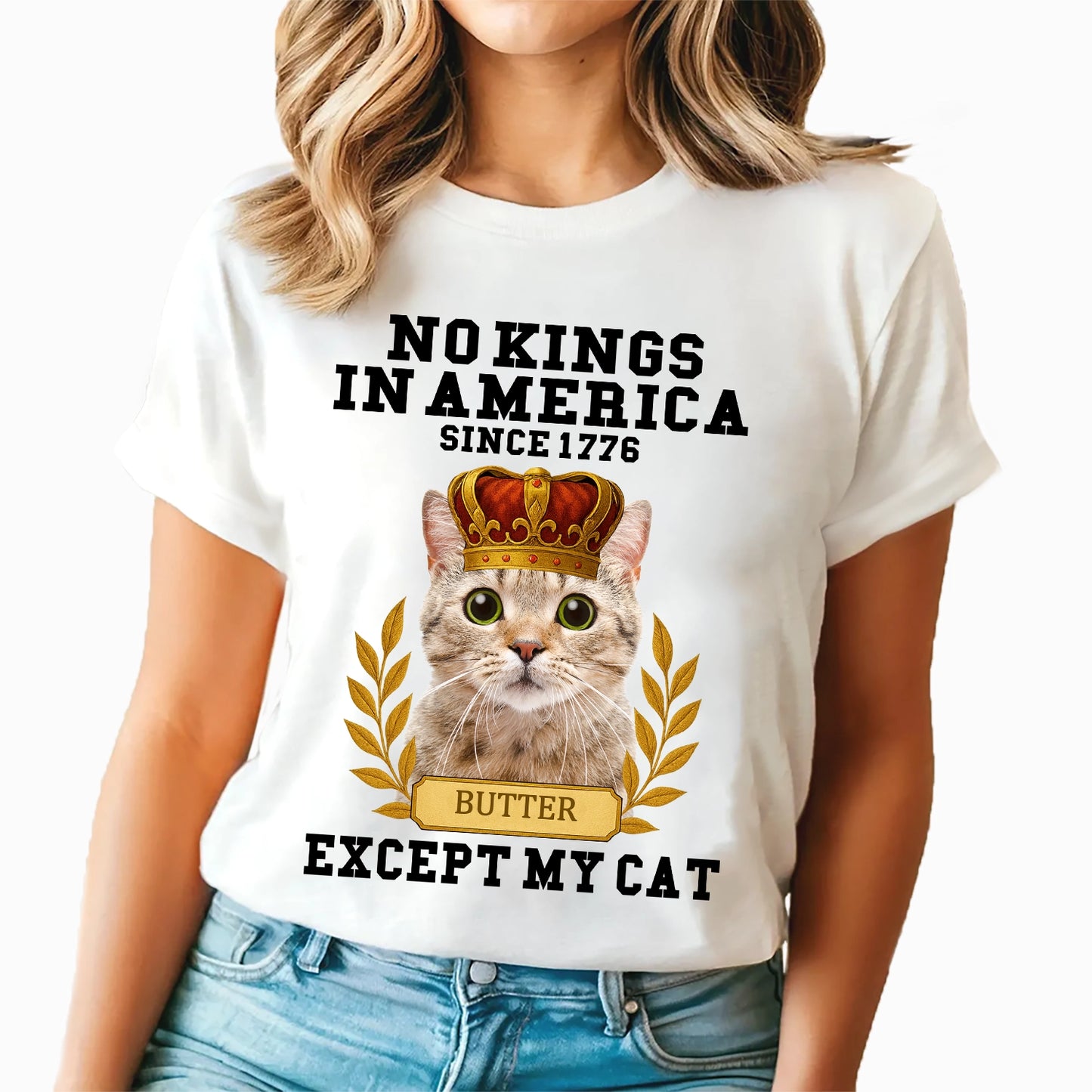 No Kings In America Except My Pet - Funny Custom Photo Cat Dog - Personalized 100% Organic T-Shirt