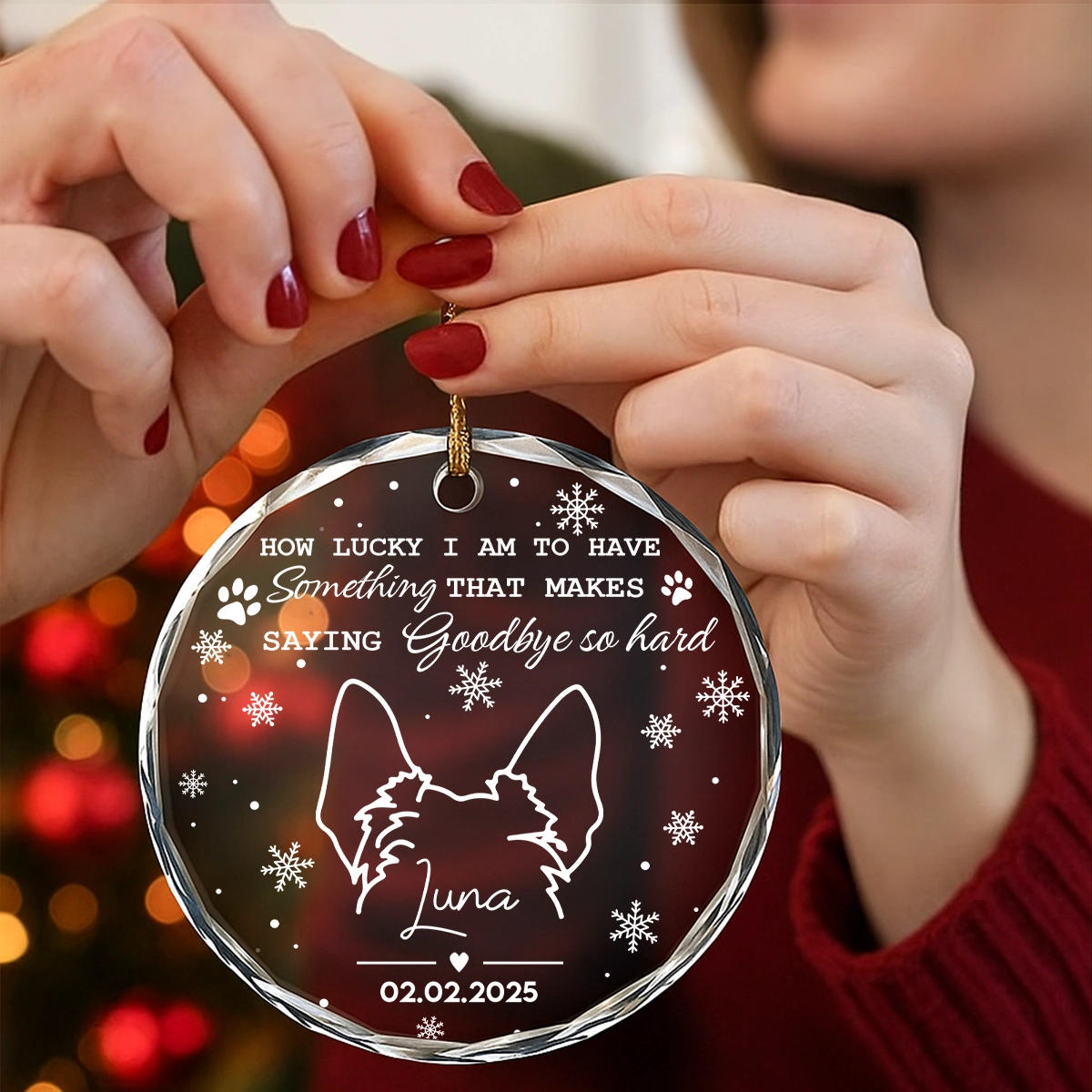 How Lucky I Am To Have Something That Makes Saying Goodbye So Hard - Custom Dog Line Art Memorial Gift - Personalized Circle Glass Ornament