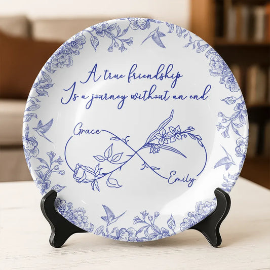 Names & Birth Flowers Infinity - Toile Floral - Personalized Ceramic Plate