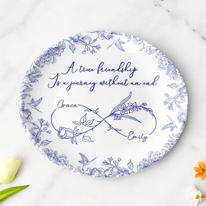 Names & Birth Flowers Infinity - Toile Floral - Personalized Ceramic Plate