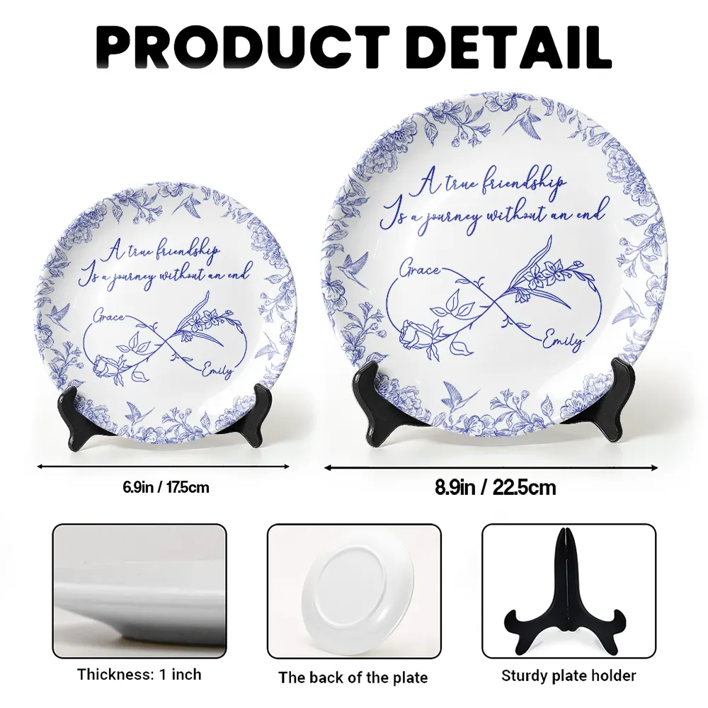Names & Birth Flowers Infinity - Toile Floral - Personalized Ceramic Plate