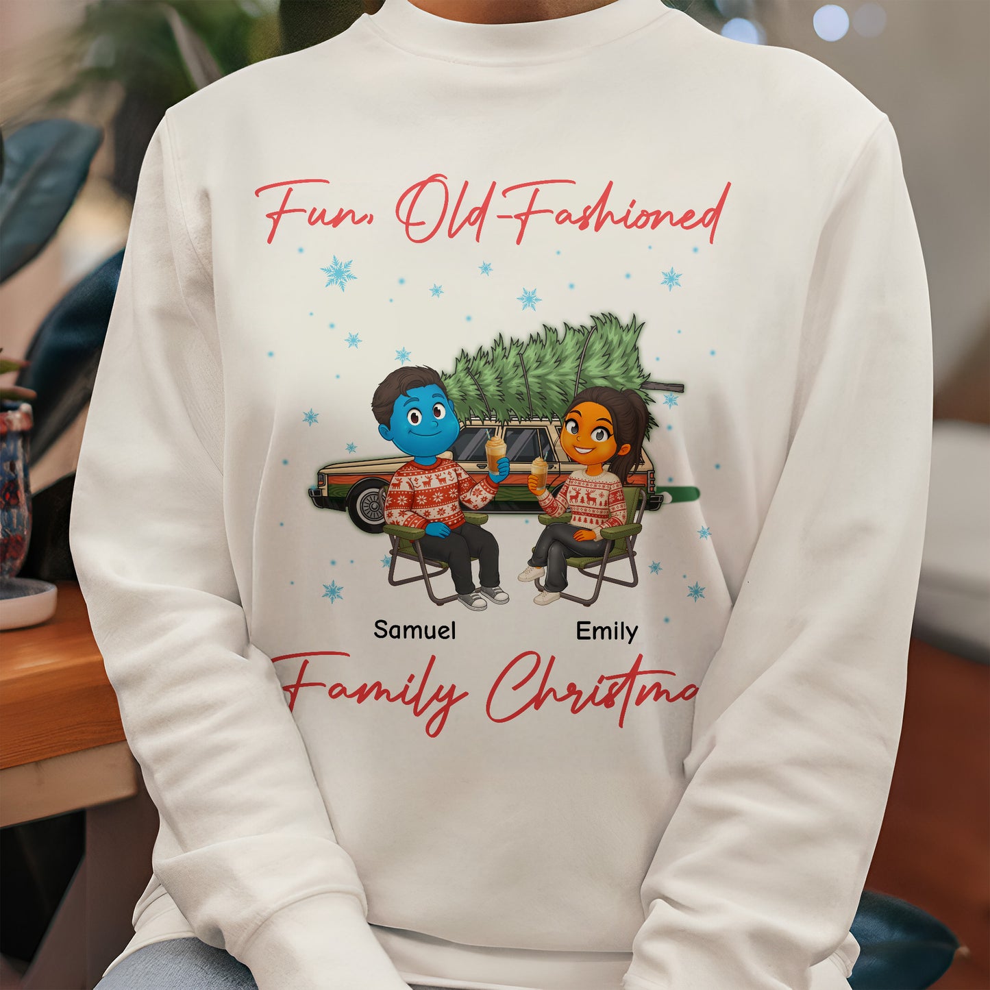 Fun, Old-Fashioned Family Christmas - Personalized Christmas Sweatshirt - Couple