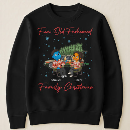 Fun, Old-Fashioned Family Christmas - Personalized Christmas Sweatshirt - Couple