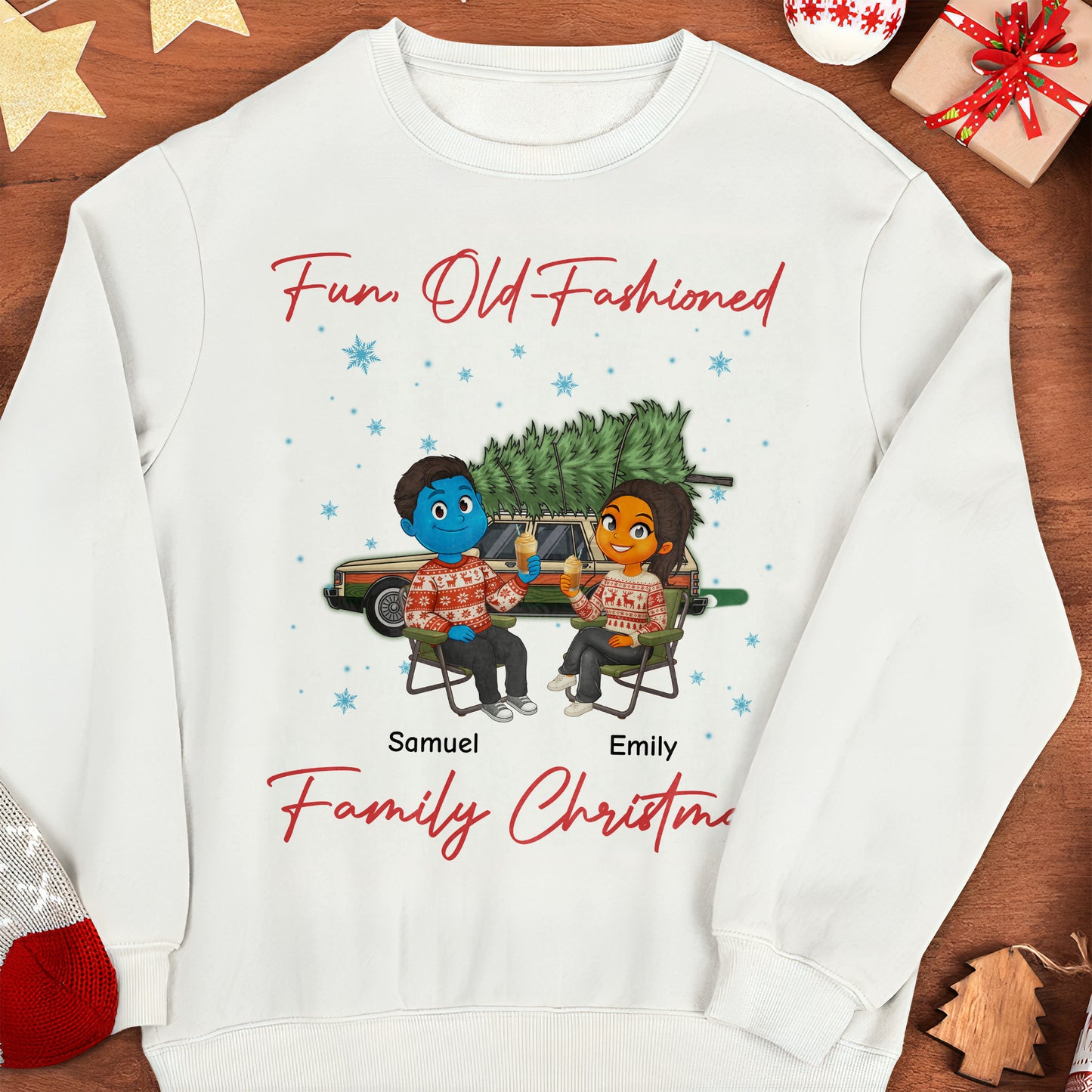 Fun, Old-Fashioned Family Christmas - Personalized Christmas Sweatshirt - Couple