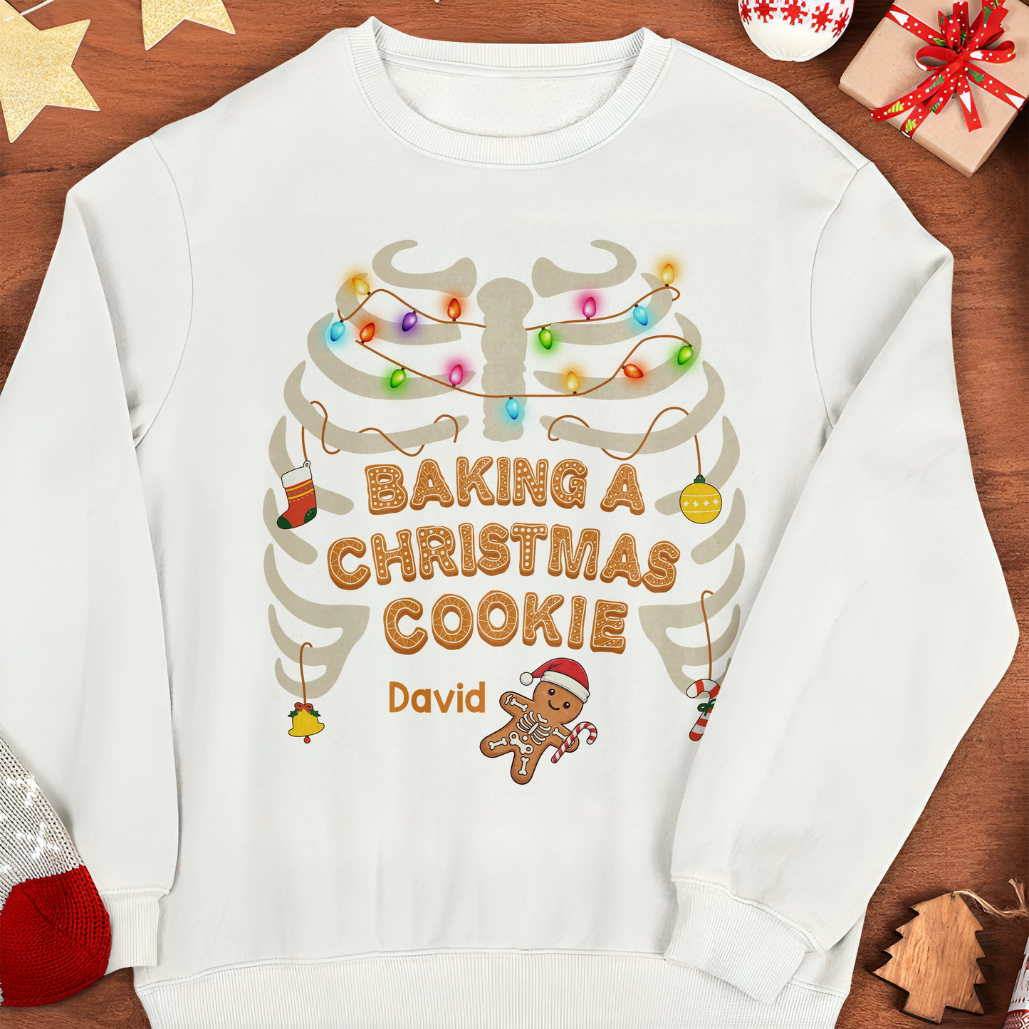 Personalized Christmas Sweater Shirt - Baking a Christmas Cookie - Funny Holiday Shirt With Name