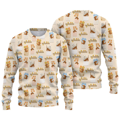 Whimsical Dachshund In Flower Pots Vintage Polo, Dachshund T Shirt, Wiener Dog T Shirt