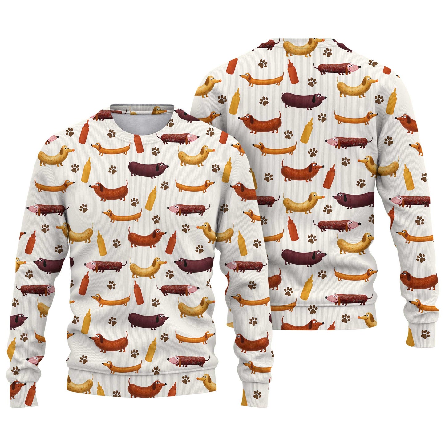 Wiener Dog T Shirt, Dachshund Shirt With Sausage Dog And Mustard Bottle Pattern