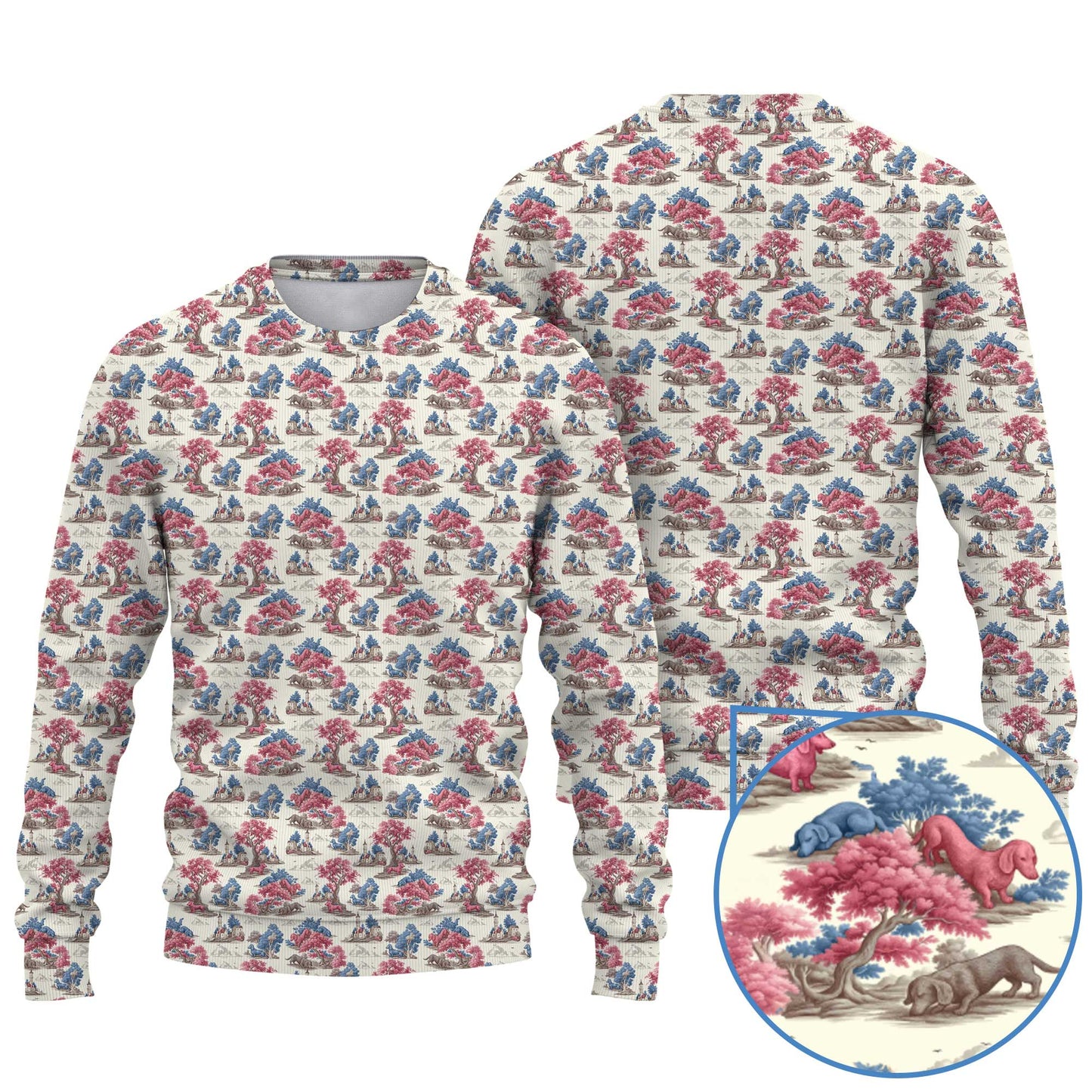 Vintage Toile Forest Pattern Polo, Dachshund Shirt, Wiener Dog T Shirts