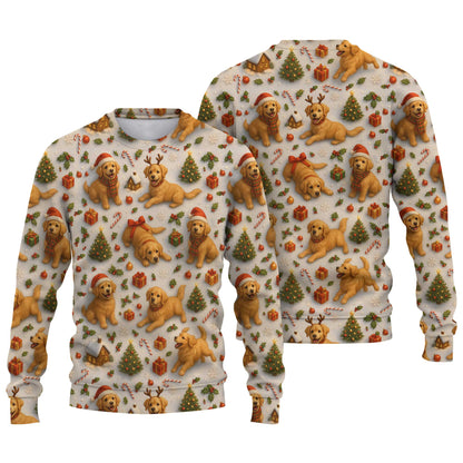 Funny Cute Golden Holiday Pattern Polo, Christmas Golden Retriever Shirt, Golden Retriever T Shirt