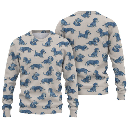 Playful Blue Dog Pattern Hawaiian Style, Wiener Dog T Shirt, Dachshund Shirt