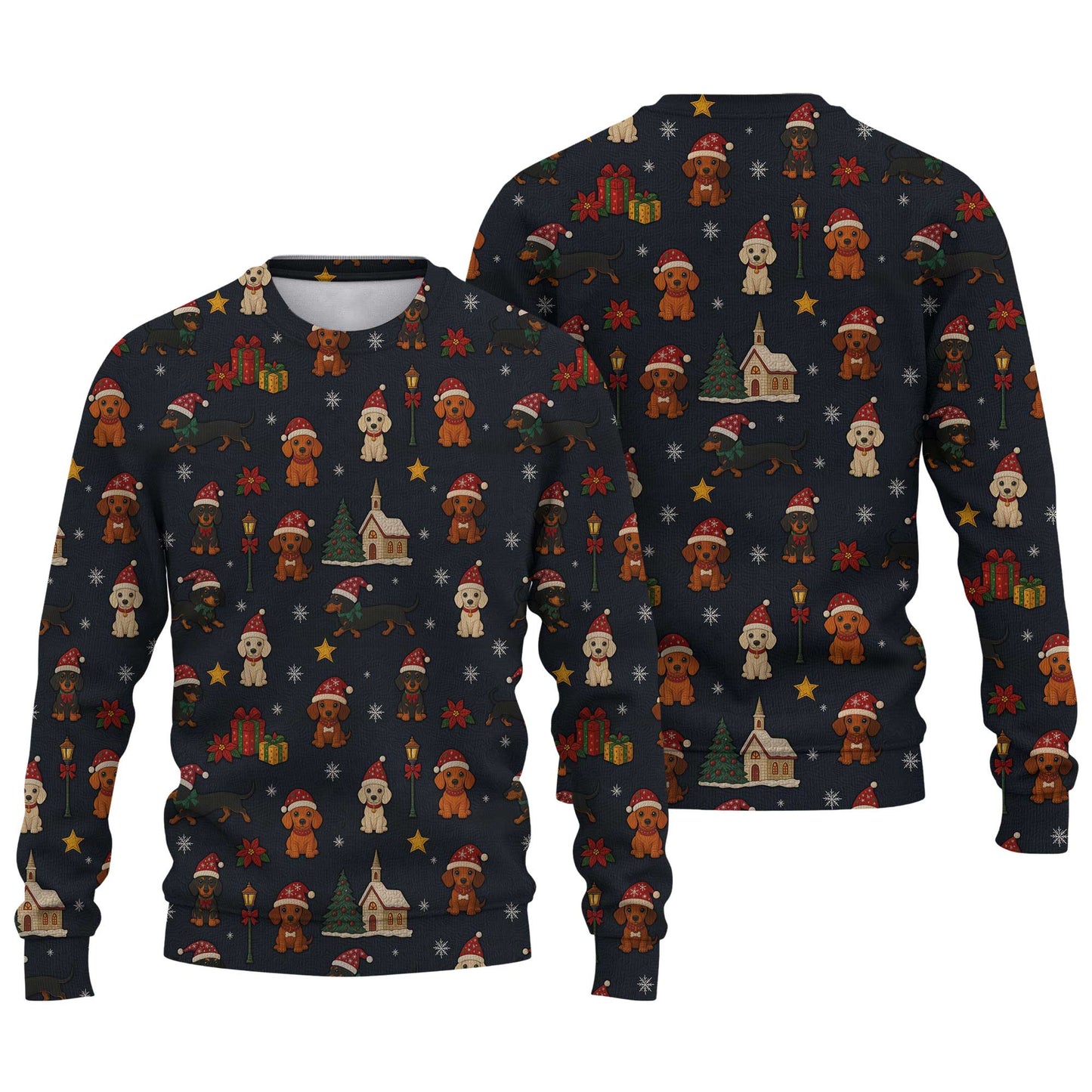 Dachshund Christmas Shirt, Wiener Dog T Shirts, Santa Hat and Holiday Pattern Polo