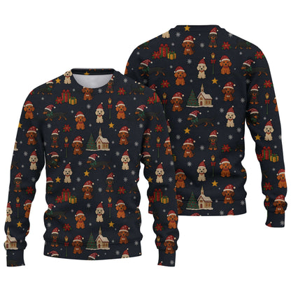 Dachshund Christmas Shirt, Wiener Dog T Shirts, Santa Hat and Holiday Pattern Polo
