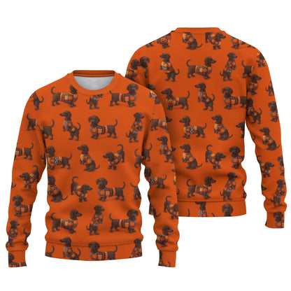 Dachshund Pattern Orange Shirt - Dachshund Christmas Shirt, Weiner Dog Tee, Pattern Polos For Spooky Season