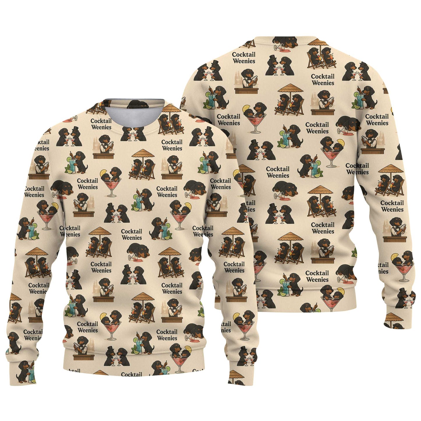 Cocktail Dachshund Pattern Lightweight Polo, Wiener Dog T Shirt, Dachshund Sweatshirt