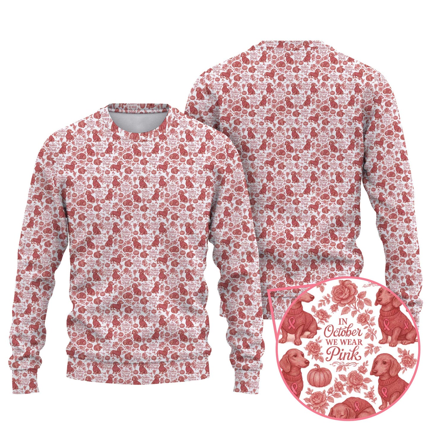 In October We Wear Pink - Dachshund Christmas Shirt, Weiner Dog Tee, Pattern Polos For Spooky Season