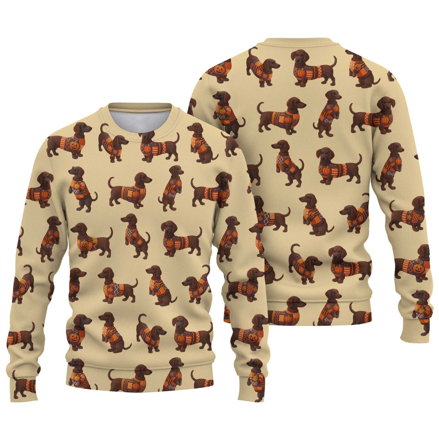 Pattern Dachshund Shirt With Pumpkin Sweater Design, Dachshund Halloween Shirt, Christmas Dachshund Shirt