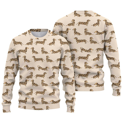 Leopard Print Pattern Cozy Polo, Dachshund Sweatshirt, T Shirts For Dachshunds