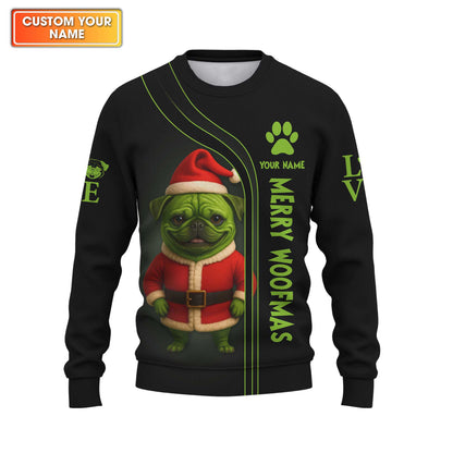 Custom Name Pug Christmas Shirt, Funny Merry Woofmas Shirt, Personalized Pug Xmas Hoodie For Dog Lover,