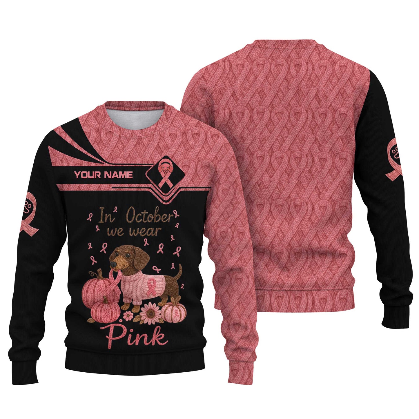 In October We Wear Pink Shirt - Cute Dachshund Dog Lovers - Custom Name Shirt