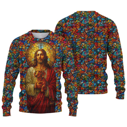 Colorful Stained Glass Jesus Hoodie, Dachshund Shirt, Wiener Dog T Shirt