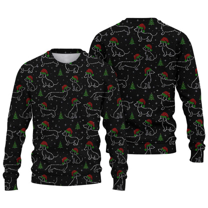 Christmas Lights Sparkling Santa Cute Holiday Pattern Polo, Festive Black Shirt, Dachshund T Shirt, Wiener Dog T Shirt