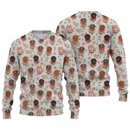 Wiener Dogs Tee Shirts, Dachshund T Shirt, Pink Rose Puppy Flower Shirt