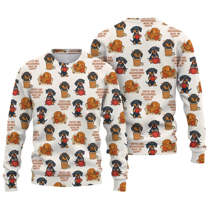 Funny Coffee And Dachshund Pattern Polo, Dachshund Shirt, Wiener Dog T Shirts