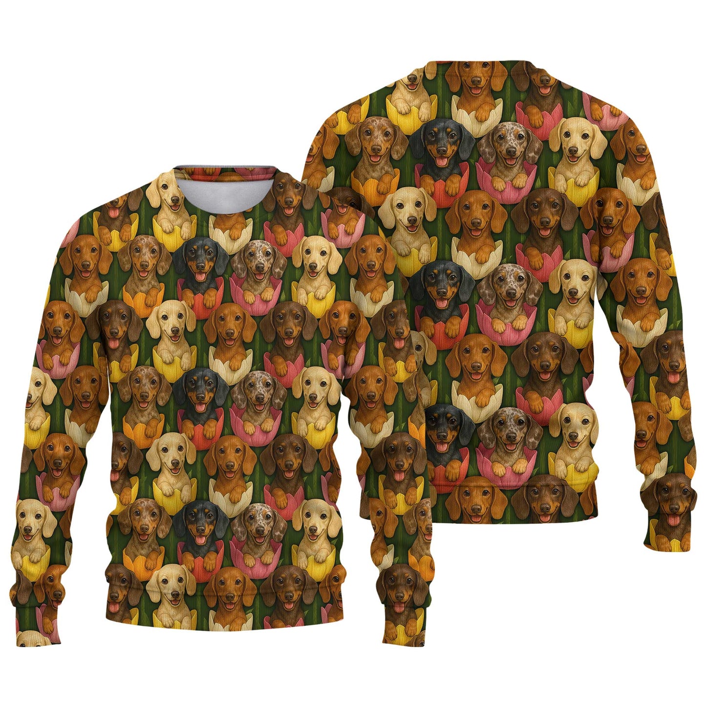 Cute Dachshund Shirt, Wiener Dog Shirts with Colorful Tulip Flower Pattern