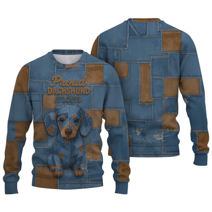 Proud Dachshund Mom Shirt, Cute Wiener Dog Denim Patchwork T Shirt for Dog Lovers