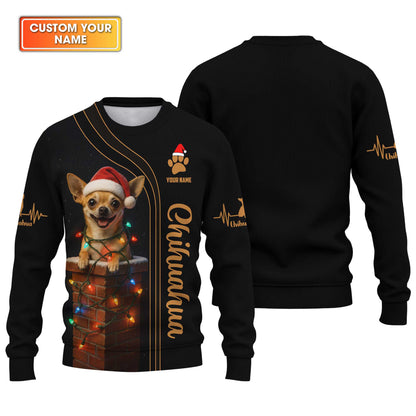 Custom Name Santa Hat Chihuahua, Christmas Chihuahua Hoodie, Chihuahua T Shirt, Funny Cool Chihuahua Shirt