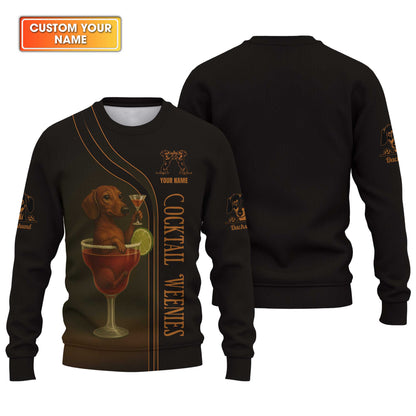 Dachshund Shirt, Funny Dog Cocktail Weenies, Weiner Dog Shirts, Dachshund Sitting In Cocktail Glass With Martini