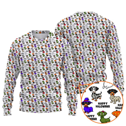 Happy Halloweiner White Shirt - Dachshund Christmas Shirt, Weiner Dog Tee, Pattern Polos For Spooky Season