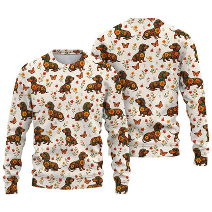 Floral And Butterfly Pattern Polo, Dachshund Sweatshirt, Wiener Dog Shirts