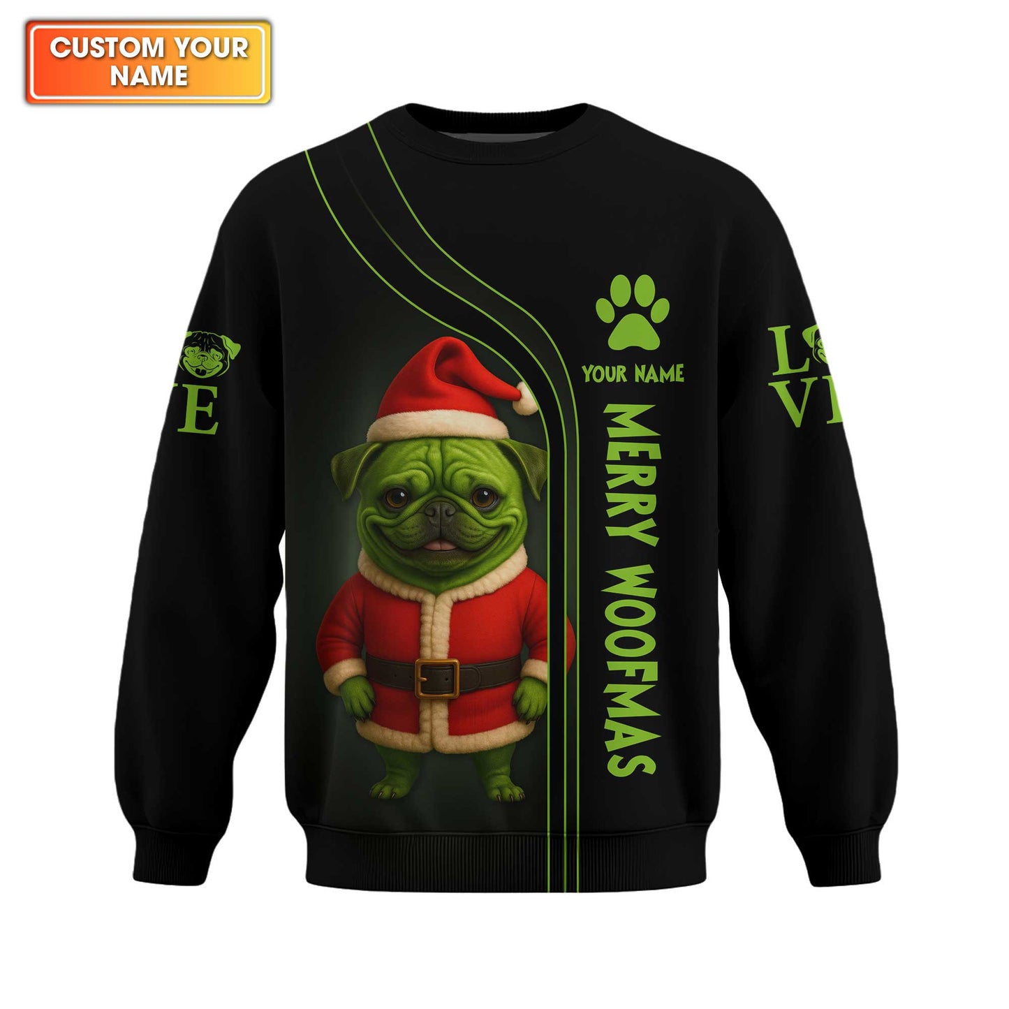 Custom Name Pug Christmas Shirt, Funny Merry Woofmas Shirt, Personalized Pug Xmas Hoodie For Dog Lover,