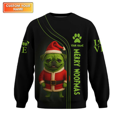 Custom Name Pug Christmas Shirt, Funny Merry Woofmas Shirt, Personalized Pug Xmas Hoodie For Dog Lover,