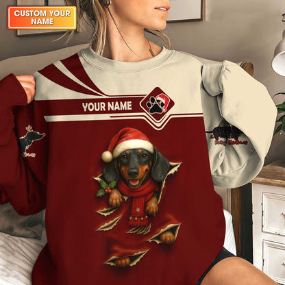 Festive Dachshund Breakthrough Hoodie, Personalized Dachshund Shirt, Wiener Dog T Shirt