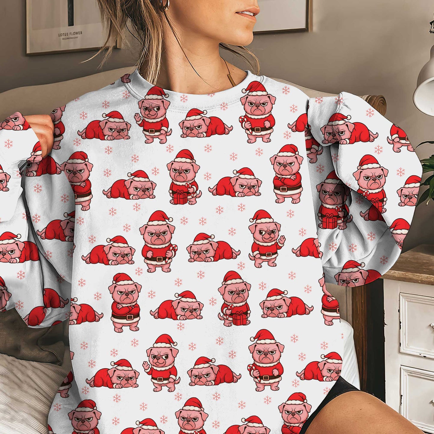 Pink Pug Christmas Hoodie, Funny Pug Christmas Sweatshirt, Perfect Holiday Gift For Dog Lovers