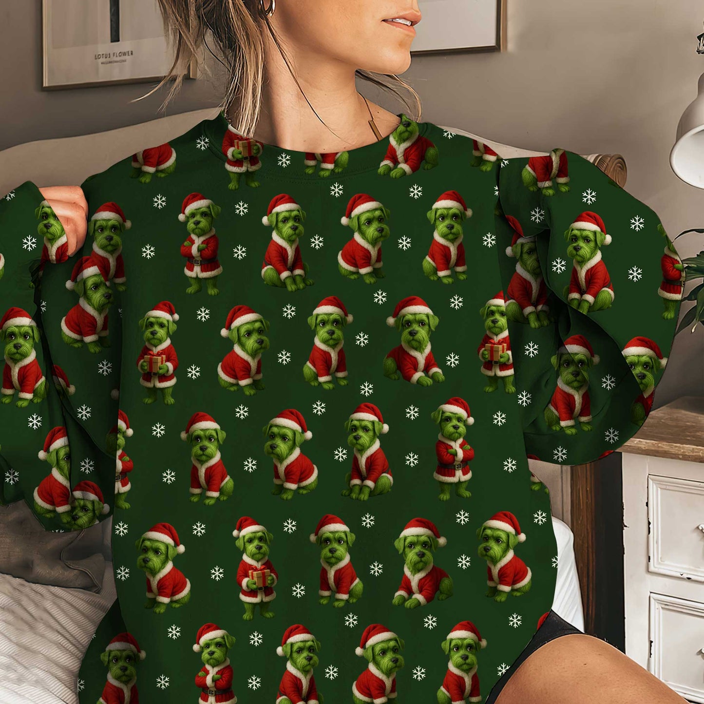 Funny Green Schnauzer Christmas Hoodie, Cute Schnauzer Shirt, Holiday Gift for Schnauzer Lovers