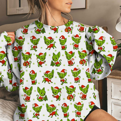 Funny Green Chihuahua Christmas Hoodie, Xmas Dog Pattern Shirt, Chihuahua Shirt For Dog Lovers