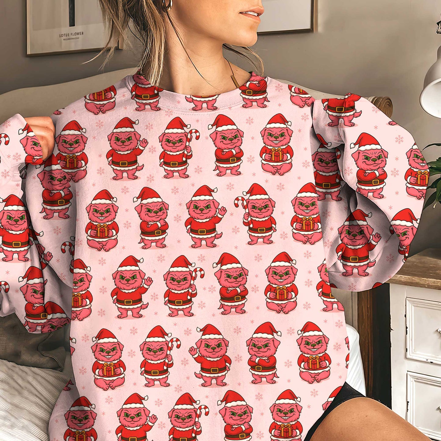 Funny Pattern Pug Shirt, Adorable Pink Grinch Xmas Hoodie, Christmas Pug Shirt For Dog Lover