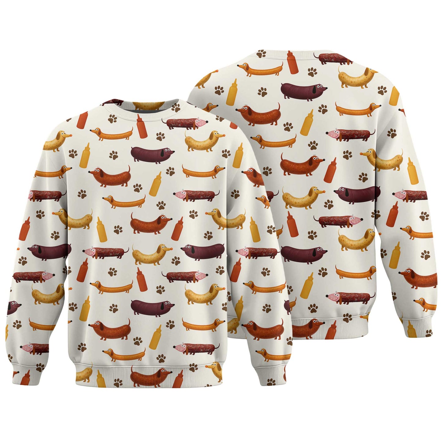 Wiener Dog T Shirt, Dachshund Shirt With Sausage Dog And Mustard Bottle Pattern