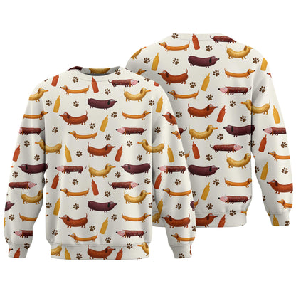 Wiener Dog T Shirt, Dachshund Shirt With Sausage Dog And Mustard Bottle Pattern