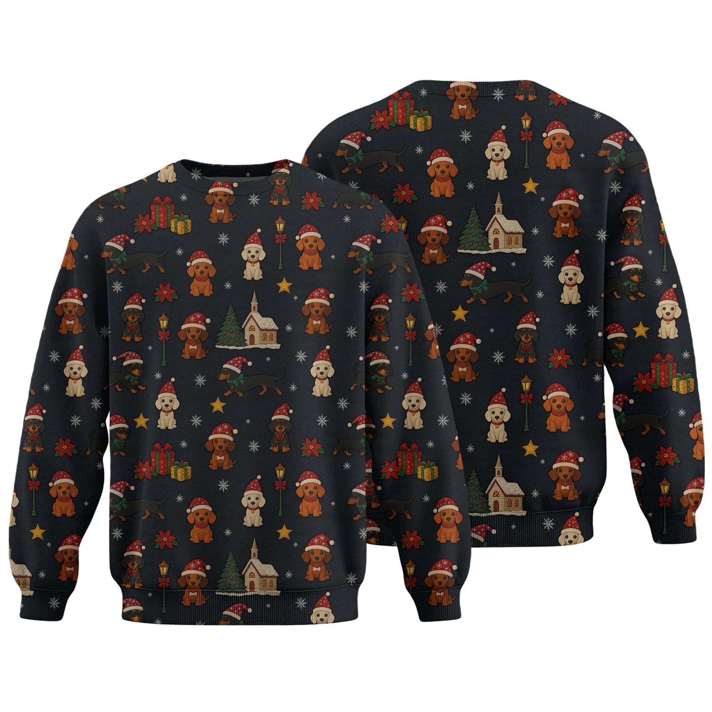 Dachshund Christmas Shirt, Wiener Dog T Shirts, Santa Hat and Holiday Pattern Polo