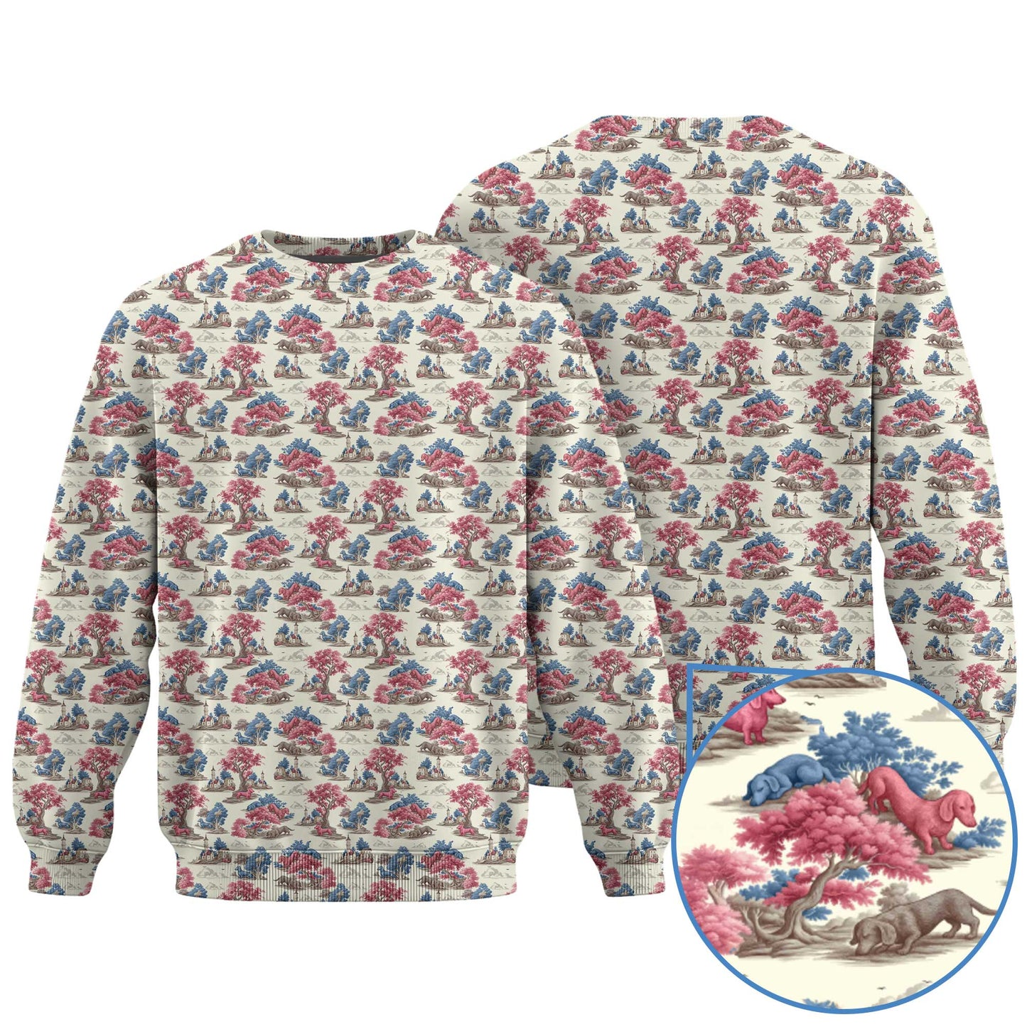 Vintage Toile Forest Pattern Polo, Dachshund Shirt, Wiener Dog T Shirts