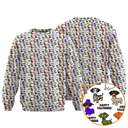 Happy Halloweiner White Shirt - Dachshund Christmas Shirt, Weiner Dog Tee, Pattern Polos For Spooky Season