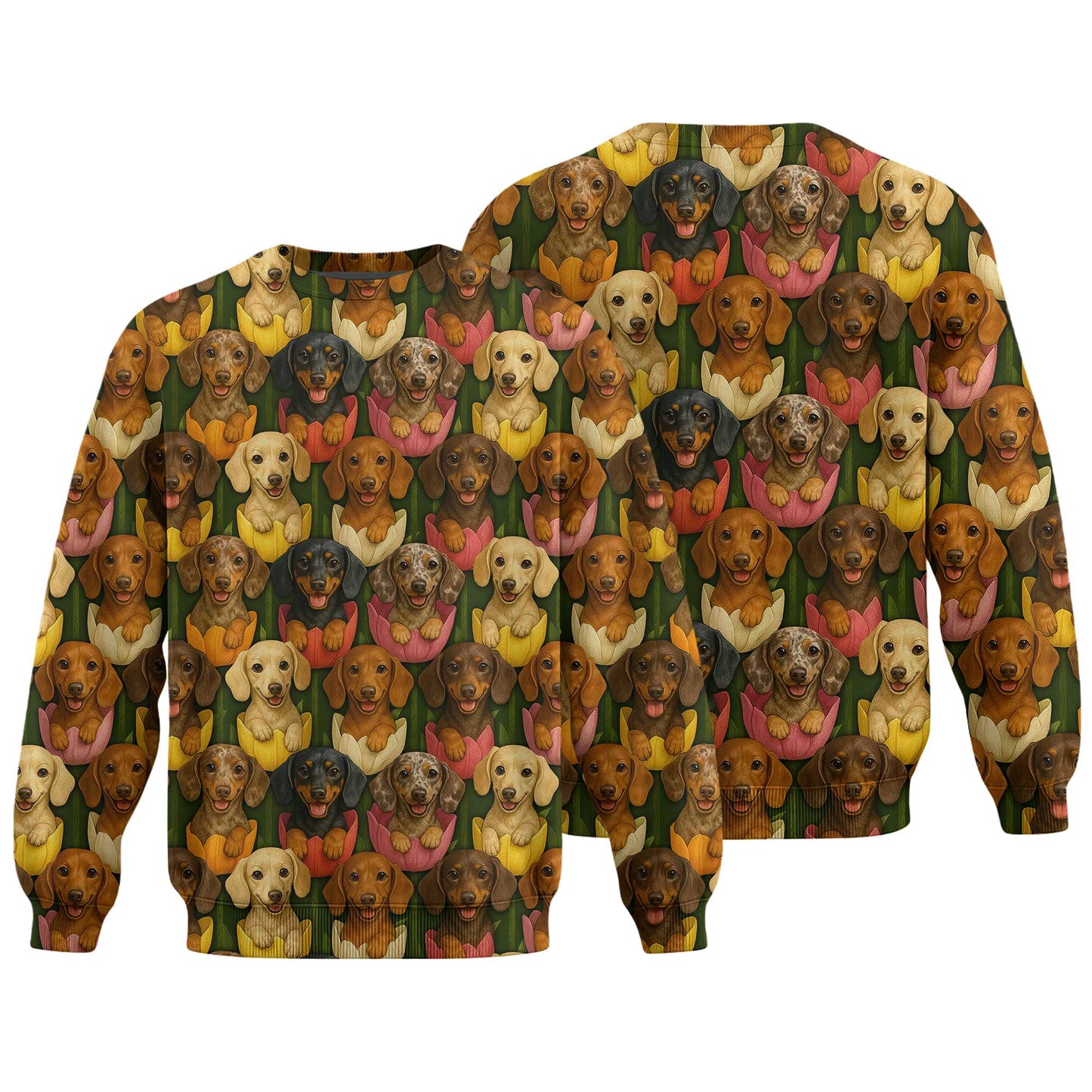Cute Dachshund Shirt, Wiener Dog Shirts with Colorful Tulip Flower Pattern