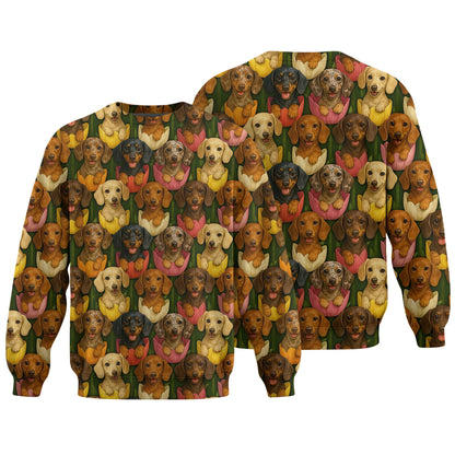 Cute Dachshund Shirt, Wiener Dog Shirts with Colorful Tulip Flower Pattern